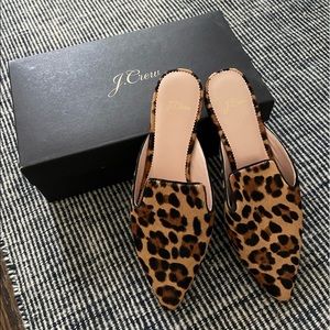 J Crew Pointed toe slides in calf hair. Size 9.